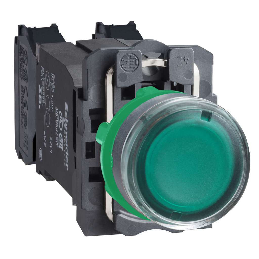 Product image for Square D XB5AW3335 22 mm 120 VAC 14 mA 1NO 1NC Green Round Momentary Flush Illuminated Push Button