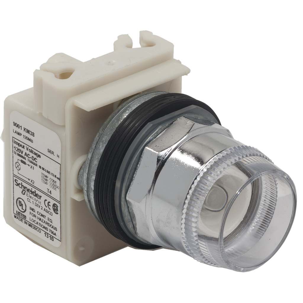 Product image for Square D 9001K1L38 30 mm Blue Body Metal Bezel Momentary Full Guarded Round Illuminated Push Button Operator