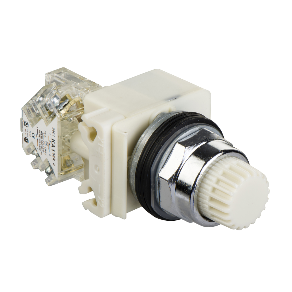 Product image for Square D 9001K2L1W 30 mm White Body Metal Bezel Momentary Round Illuminated Push Button Operator