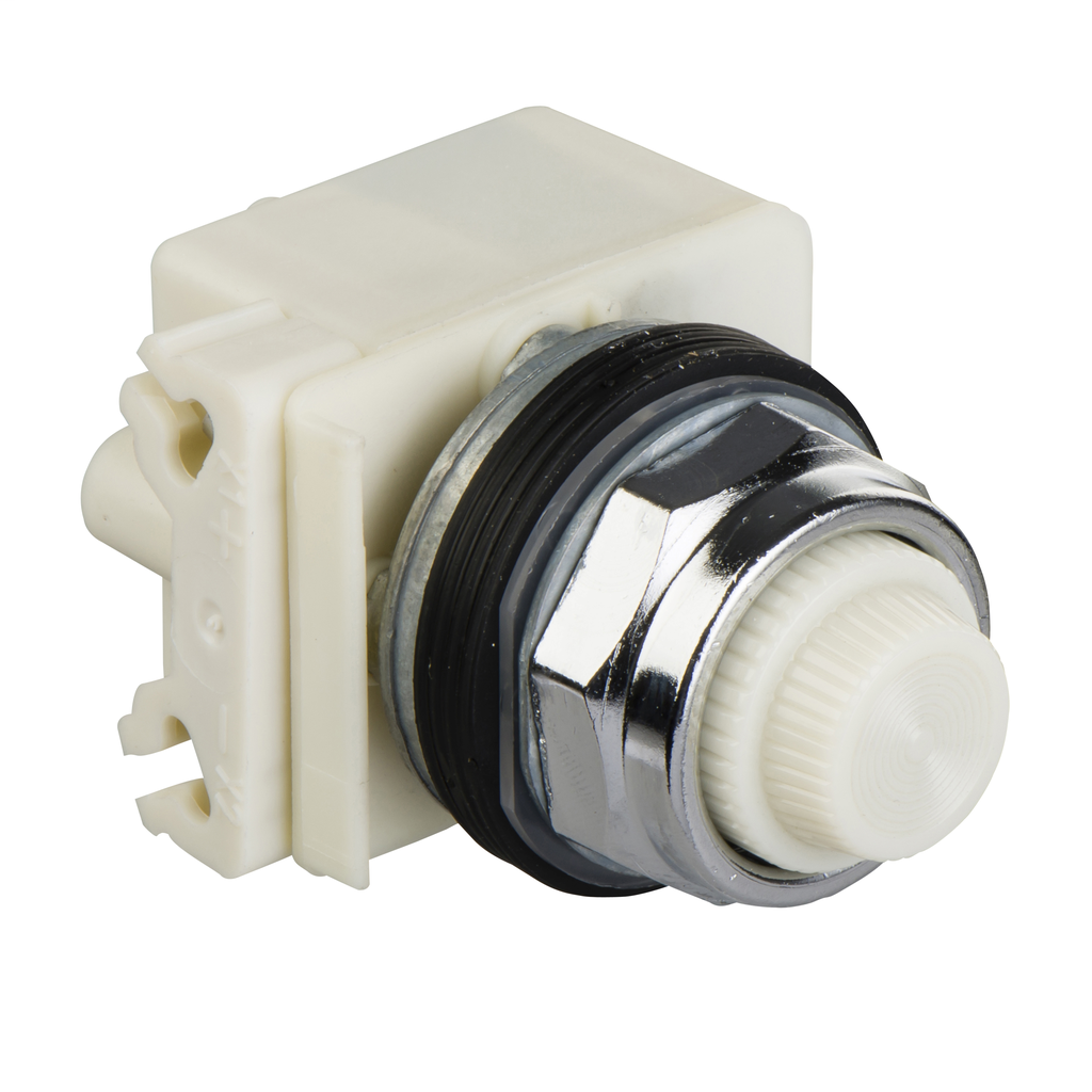 Product image for Square D 9001KP7W31 30 mm 220/240 Volt White Lens Metal Bezel Standard Round Pilot Light