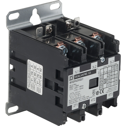 Product image for Square D 8910DPA33V14U1 24 VAC 30 Amp 3-Pole NEMA 1 Non-Reversing Definite Purpose Contactor