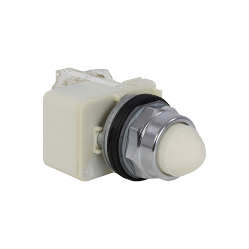 Product image for Square D 9001KT1W9 30 mm 120 VAC White Lens Metal Bezel Push to Test Round Pilot Light