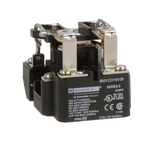 Product image for Square D 8501CO16V36 12 VAC 30 Amp 2-Pole DPDT 2NO 2NC Panel Mount AC Operated Power Relay