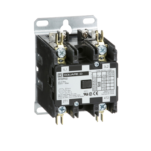 Product image for Square D 8910DPA32V06 440/480 VAC 30 Amp 2-Pole 2NO NEMA 1 Non-Reversing Definite Purpose Contactor