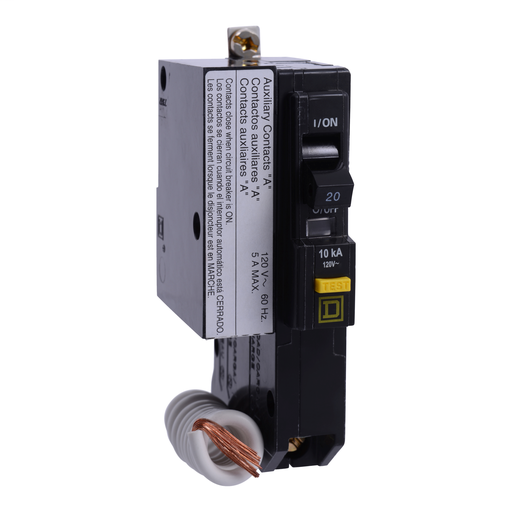 Product image for Square D QOB120GFI1201 1-Pole 20 Amp 120 Volt Bolt-On Thermal Magnetic Miniature Circuit Breaker
