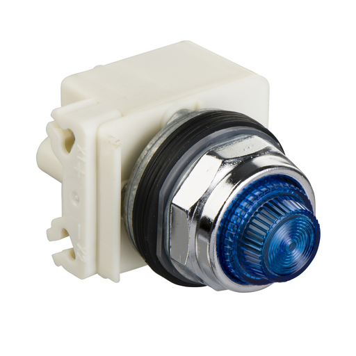 Product image for Square D 9001KT1L31 30 mm 120 VAC Blue Lens Metal Bezel Push to Test Round Pilot Light