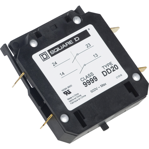 Square D 9999DD20 600 VAC 5 Amp 2NO Auxiliary Contact Product image for Square D 9999DD20 600 VAC 5 Amp 2NO Auxiliary Contact