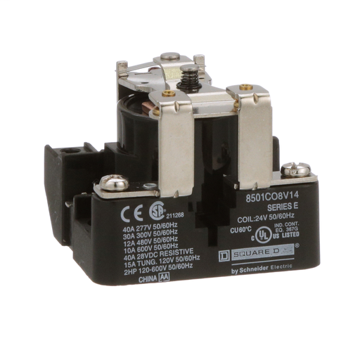Product image for Square D 8501CO8V14 24 VAC 30 Amp 1-Pole SPST 1NC Panel Mount AC Operated Power Relay