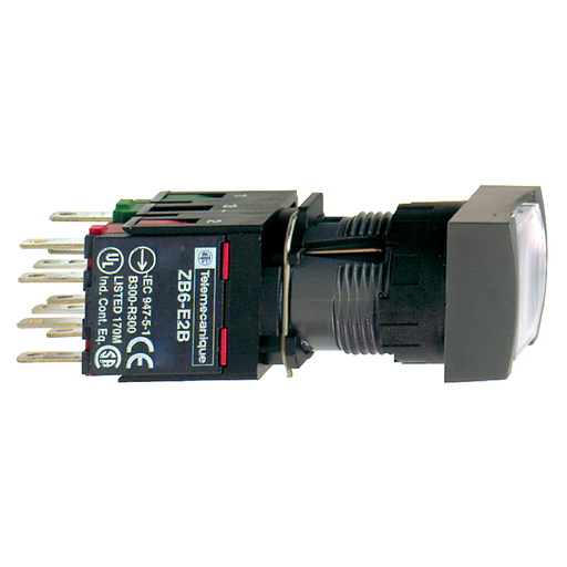 Product image for Square D XB6CF1B1B 16 mm 240 VAC 1.5 Amp 1NO White Square Flush/Maintained Illuminated Push Button