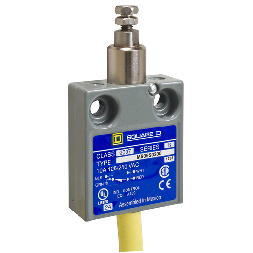 Product image for Square D 9007ML09S0100 240 VAC 28 VDC 10/5 Amp SPDT Snap Action Encapsulated Miniature Heavy Duty Limit Switch