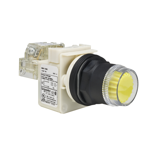 Product image for Square D 9001SK1L1Y 30 mm Yellow Body Plastic Bezel Momentary Full Guarded Round Illuminated Push Button Operator