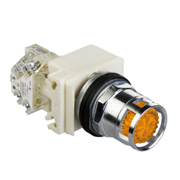 Square D 9001K3L35A 30 mm Amber Body Metal Bezel Momentary Full Guarded Round Illuminated Push Button Operator