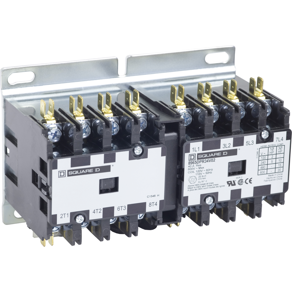 Reversing Hoist Contactor, 30 A, 4P, 110/120 VAC 50/60 Hz coil, open