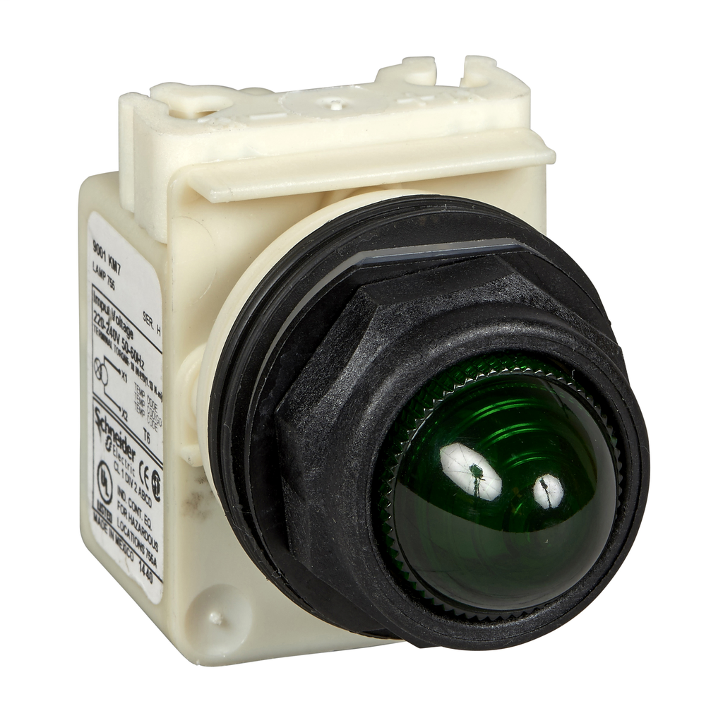 Product image for Square D 9001SKP7LGG31 30 mm 220/240 Volt Green Lens Plastic Bezel LED Standard Pilot Light