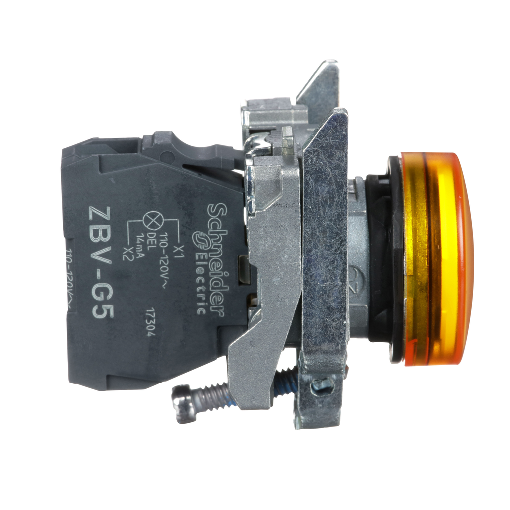 Square D XB4BVG5 22 mm 120 VAC 14 mA Yellow Round Illuminated Pilot