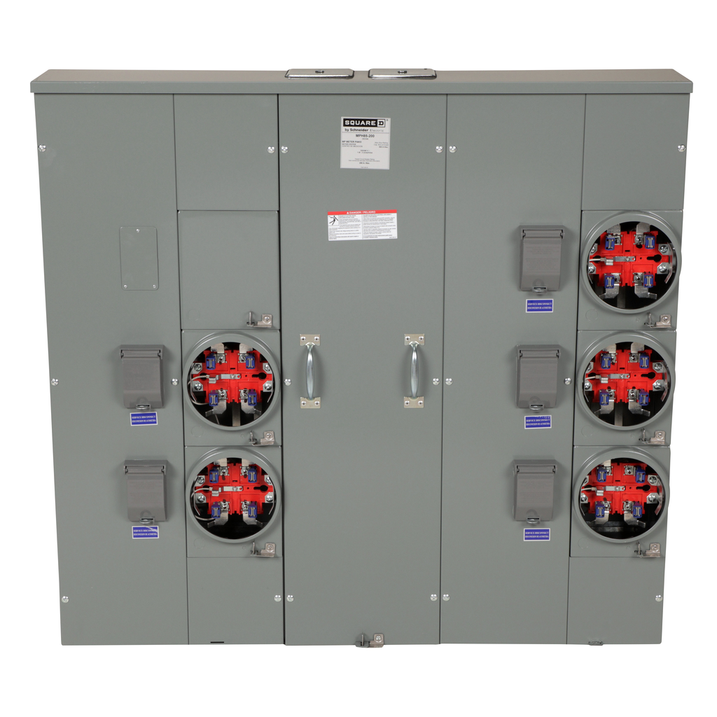 Square D MPH85200 120/240 VAC 200 Amp 1Phase 3Wire 5Position NEMA 3R Ringless Meter Center