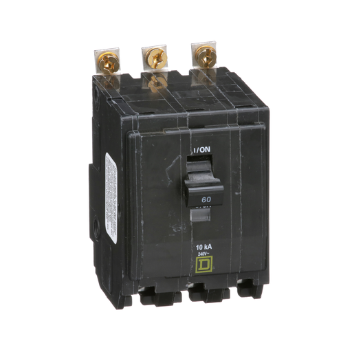 Mini circuit breaker, QO, 60A, 3 pole, 120/240VAC, 10kA, bolt on mount