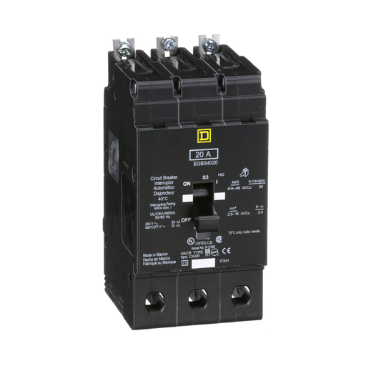 Mini circuit breaker, E-Frame, 20A, 3 pole, 480Y/277 VAC, 65 kA max, bolt on