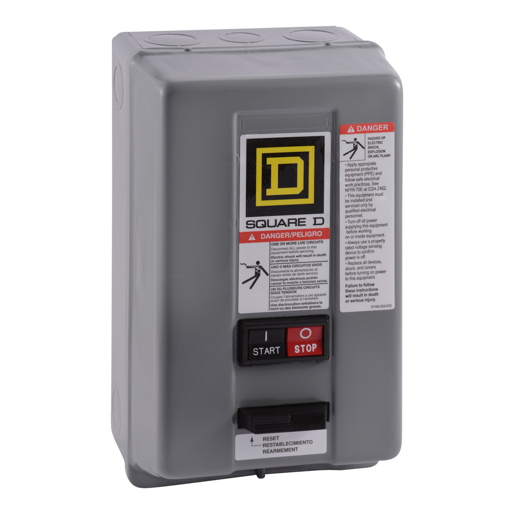 Mayer-NEMA Motor Starter, Type S, nonreversing, Size 0, 18A, 5 HP at 460 VAC, 5 kA SCCR, 3 phase, 3 pole, melting alloy, 208 VAC coil, NEMA 1-1