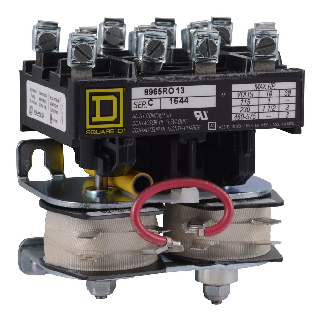 Product image for Square D 8965RO13V02 110/120 VAC Polyphase 3-Pole 1NO 1NC Open Type Reversing Definite Purpose Hoist Contactor