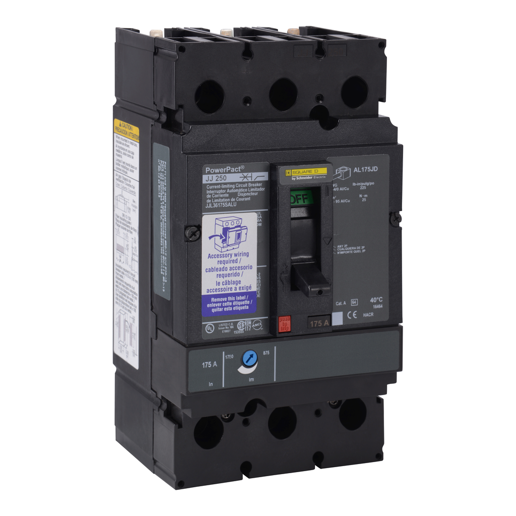 Mayer-Circuit breaker, PowerPacT J, 200A, 3 pole, 600VAC, 25kA, lugs, thermal magnetic, 80%, shunt, control wire ON-1