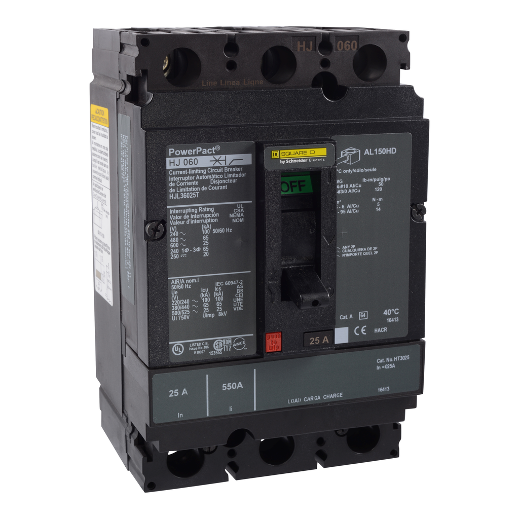 Circuit breaker, PowerPact H, 25A, 3 pole, 600VAC, 25kA, lugs, thermal 80