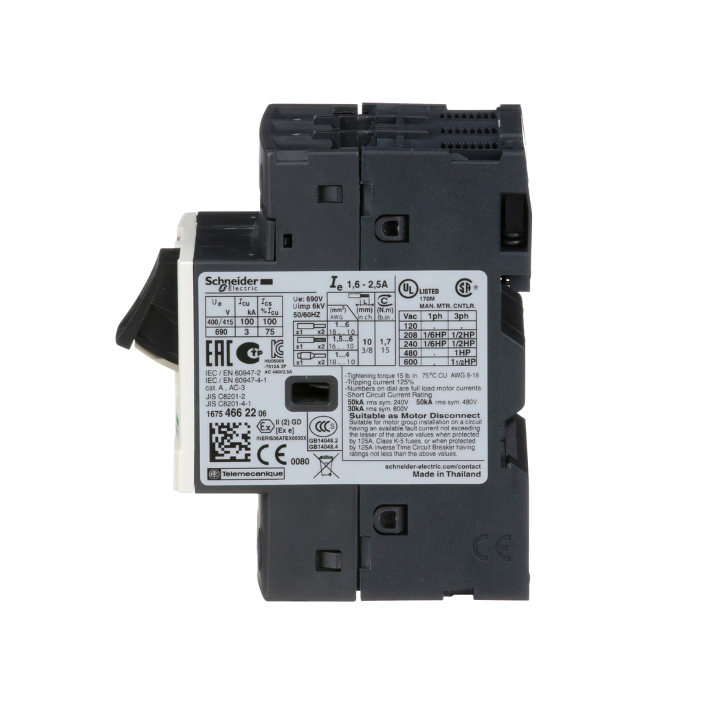 Square D GV2ME07 3Pole 600 VAC 2.5 Amp Manual Starter Cooper Electric