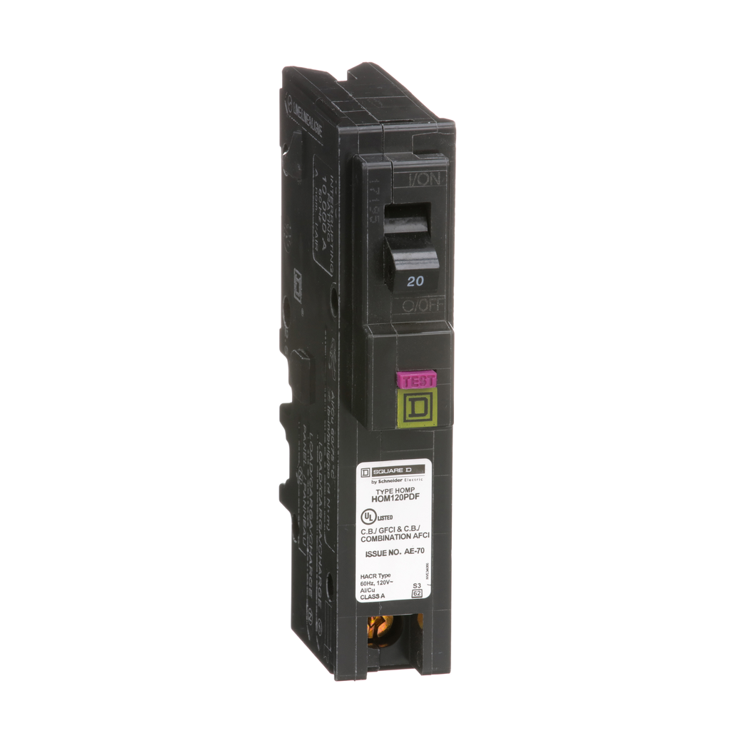 Mini circuit breaker, Homeline, 20A, 1 pole, 120VAC, 10kA AIR, combo