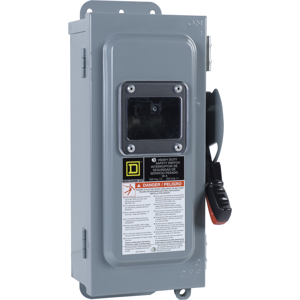 Safety switch, heavy duty, non fusible, 30A, 3 poles, 30 hp, 600 VAC/DC