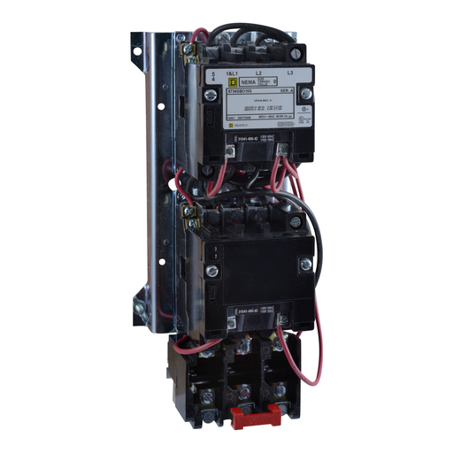 Mayer-NEMA Starter, Type S, reversing, vertical, Size 0, 18A, 5 HP at 575 VAC, 5 kA SSCR, 3 phase, 3 pole, melting alloy overload, 240 VAC coil, open-1