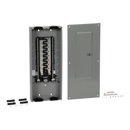 Load center, Homeline, 1 phase, 30 spaces, 60 circuits, 225A convertible main lugs, PoN, NEMA1, Qwik-grip, gnd bar