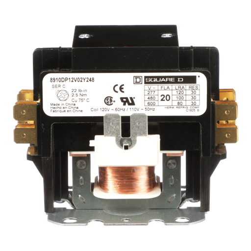 Square D 8910DP12V02Y248 110/120 VAC 20 Amp 2Pole NEMA 1 NonReversing