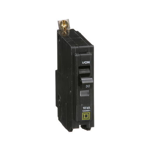 Mini circuit breaker, QO, 30A, 1 pole, 120/240VAC, 10kA, bolt on mount
