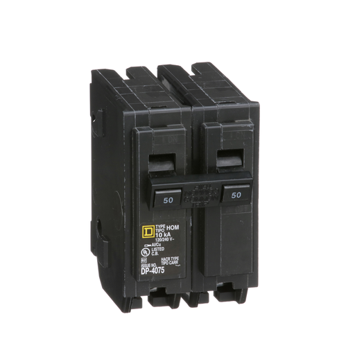 Mini circuit breaker, Homeline, 50A, 2 pole, 120/240VAC, 10kA AIR, standard type, plug in, UL