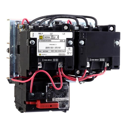 Mayer-NEMA Starter, Type S, reversing, horizontal, Size 1, 27A, 10 HP at 575 VAC, up to 100 kA SCCR, 3 phase, 3 pole, Motor Logic SSOLR, 120 VAC coil, open-1