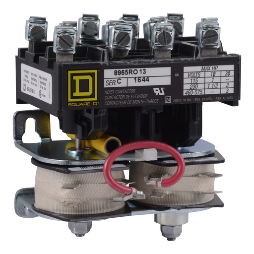 Product image for Square D 8965RO13V02 110/120 VAC Polyphase 3-Pole 1NO 1NC Open Type Reversing Definite Purpose Hoist Contactor