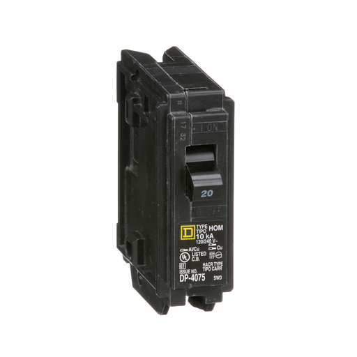 Mini circuit breaker, Homeline, 20A, 1 pole, 120/240VAC, 10kA AIR, standard type, plug in, UL