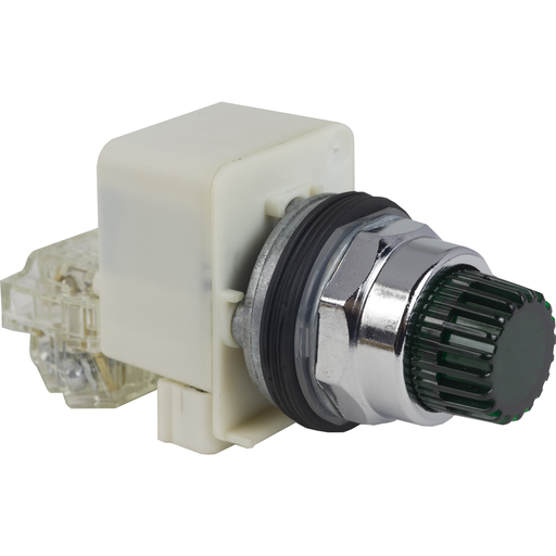 Illuminated push-button head, Harmony 9001K, metal, projecting, green, 30mm, spring return, LED green, 24-28V