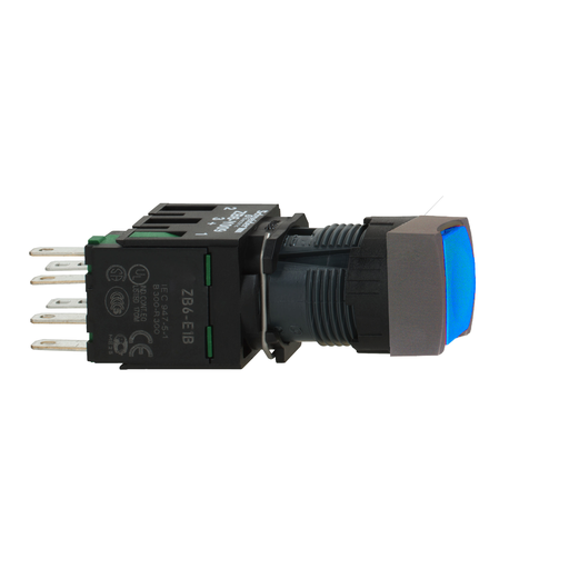 Complete push button, Harmony XB6, blue square flush pushbutton Ø 16 spring return 1 NO unmarked