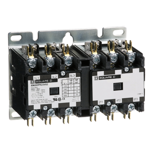 Square D 8965DPR23V02 110/120 VAC 25 Amp Polyphase 3-Pole Open Type Reversing Definite Purpose Hoist Contactor Product image for Square D 8965DPR23V02 110/120 VAC 25 Amp Polyphase 3-Pole Open Type Reversing Definite Purpose Hoist Contactor