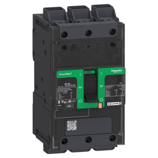 Circuit breaker, PowerPact B, 45A, 3 pole, 600Y/347VAC, 14kA, lugs, thermal magnetic, 80%