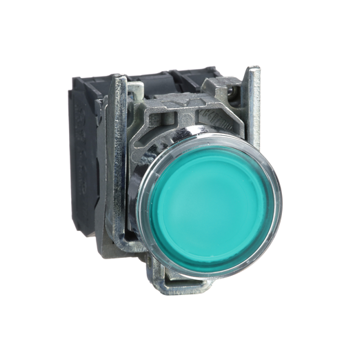 Harmony, 22mm illuminated push button, flush, green, spring return, 24 V, 1 NO and 1 NC