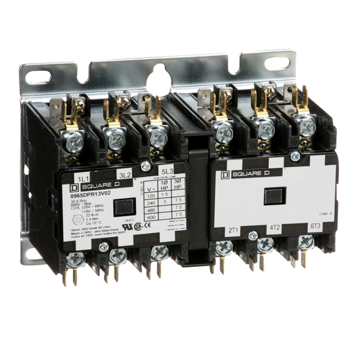 Product image for Square D 8965DPR13V02 110/120 VAC 20 Amp Polyphase 3-Pole Open Type Reversing Definite Purpose Hoist Contactor