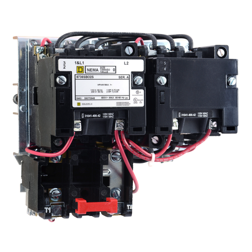 Mayer-NEMA Starter, Type S, reversing, horizontal, Size 0, 18A, 2 HP at 230 VAC, 5 kA SSCR, 1 phase, 3 pole, melting alloy overload, 120 VAC coil, open-1