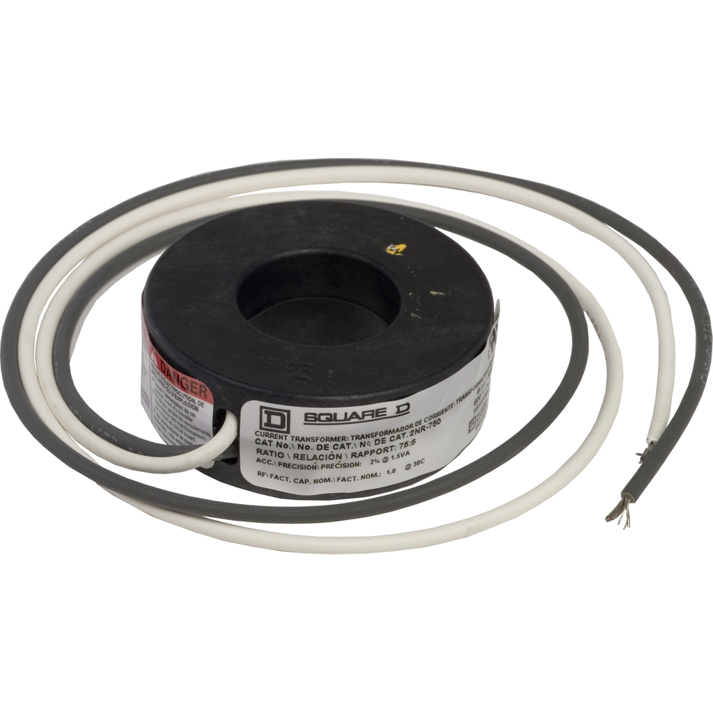 Product image for Square D 2NR750 1.13 Inch 10 kV 600 VAC 50 to 400 Hz 75:5 16 AWG Current Transformer