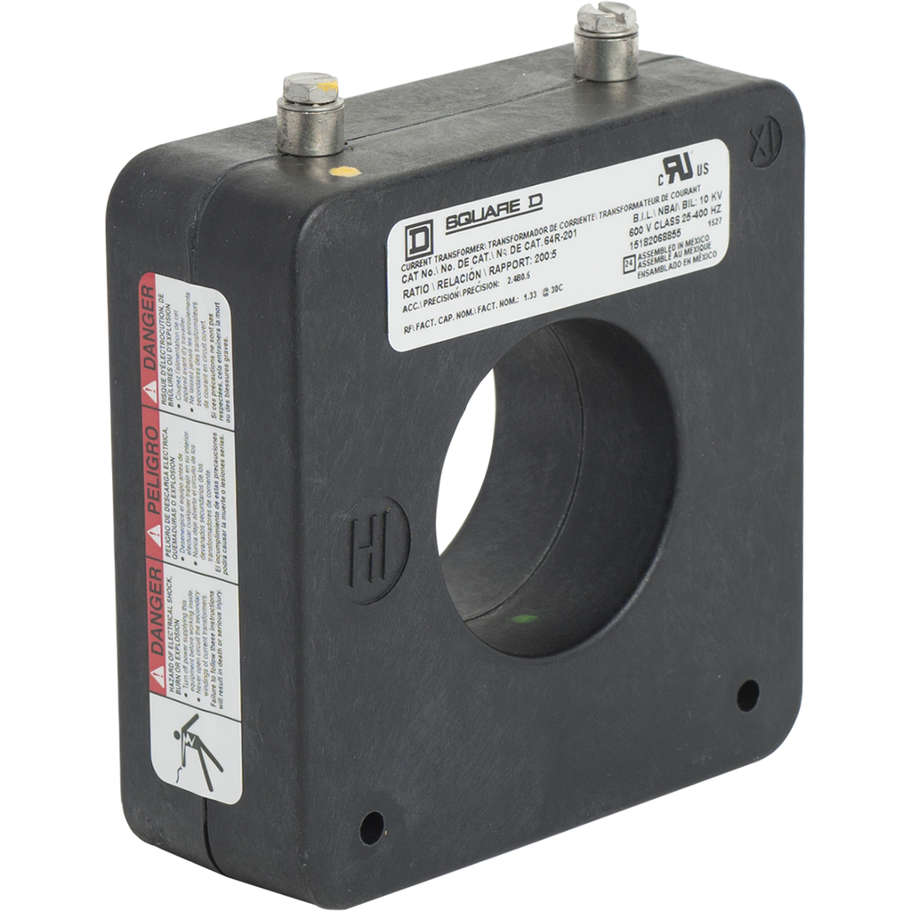 Product image for Square D 64R201 1.94 Inch 10 kV 600 VAC 25 to 400 Hz 200:5 Current Transformer