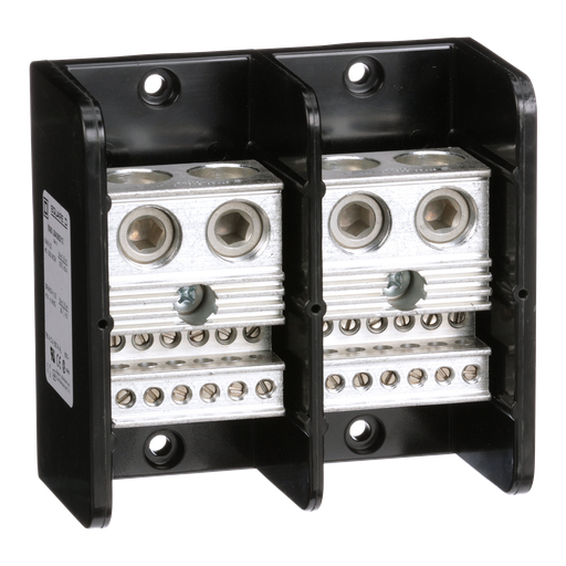 Product image for Square D 9080LBA265212 760 Amp 600 Volt 4 AWG to 500 MCM Primary Phenolic 2-Pole Standard Power Distribution Block