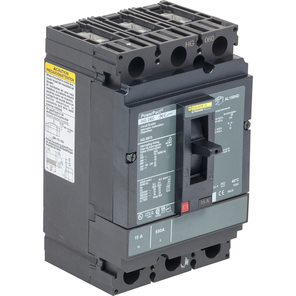Product image for Square D HGL36125SALU 3-Pole 125 Amp 600 Volt Thermal Magnetic Molded Case Circuit Breaker
