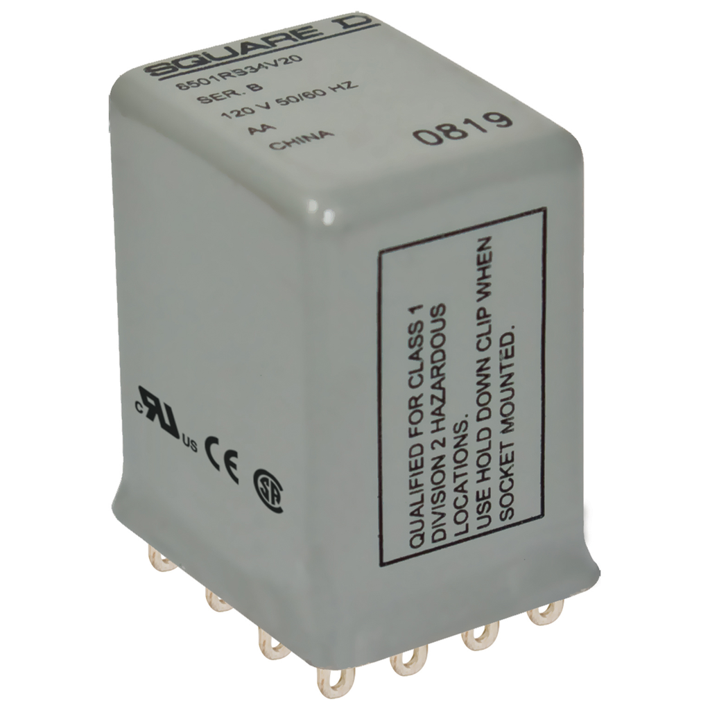 Product image for Square D 8501RS34V14 24 VAC 5 Amp 4PDT 4CO Socket Mount AC Operated Miniature Plug-In Relay