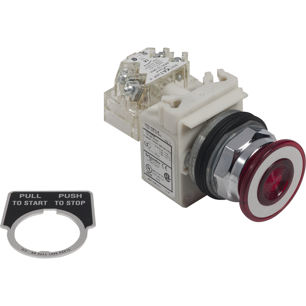 Product image for Square D 9001KR9P1LRRH13 30 mm 600 VAC 2-Position 1NO 1NC Red Body Metal Bezel Push-Pull Illuminated Push Button